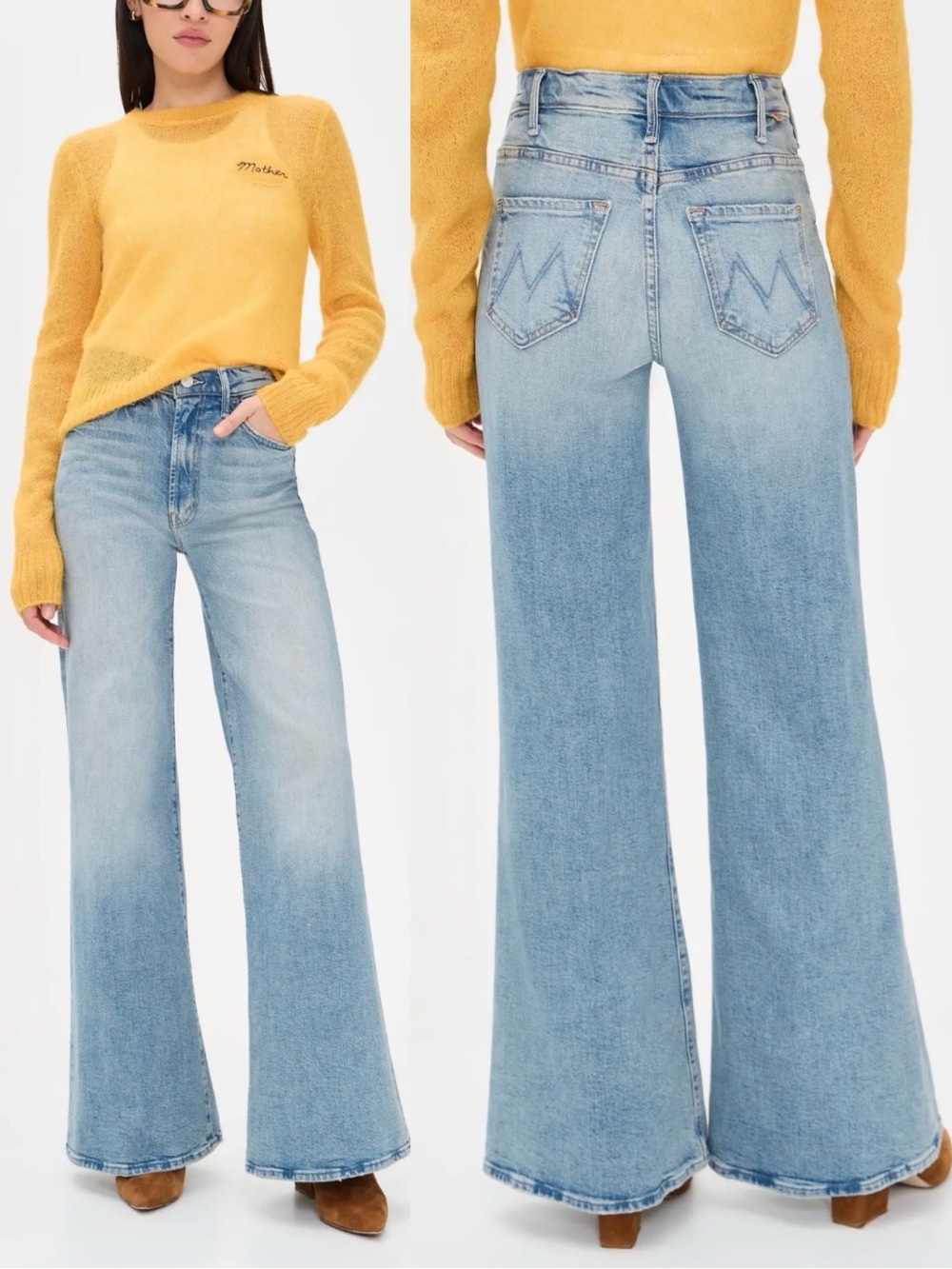 MOTHER Hustler Roller Sneak Jeans I Confess Wide Leg Blue Size 28 EUC